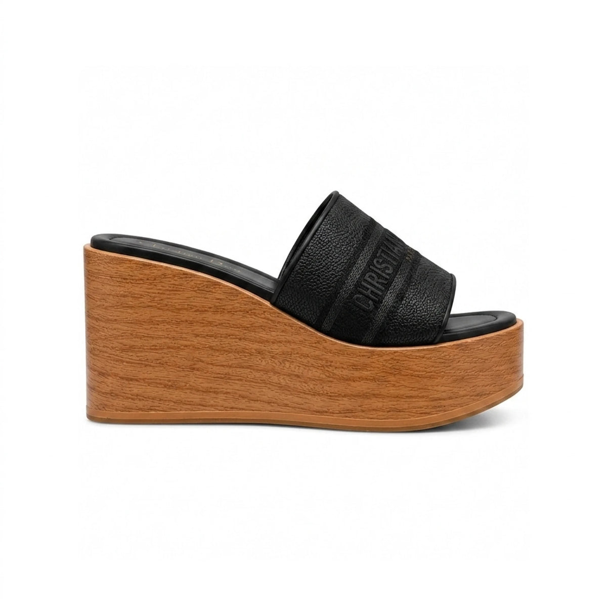 Leather Wedge Open Slippers — 7 cm