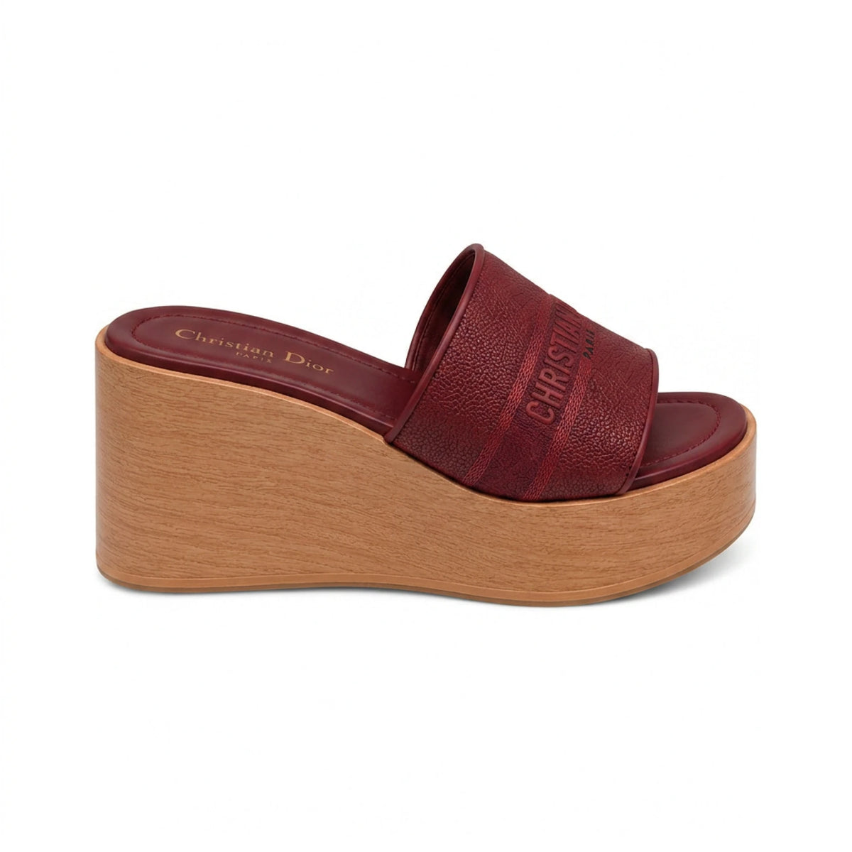 Leather Wedge Open Slippers — 7 cm