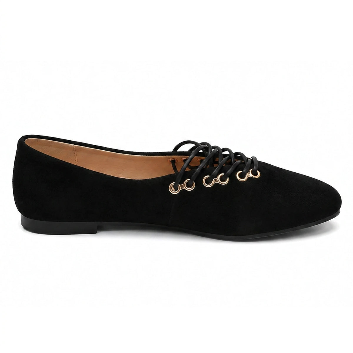 Suede Lace-Up Ballerina Flats