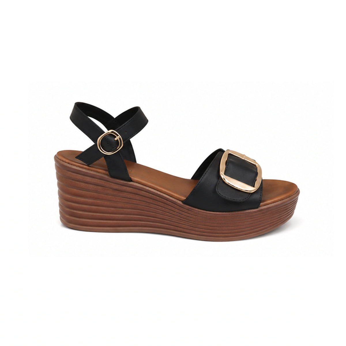 Gold Buckle Open Sandals — 7 cm