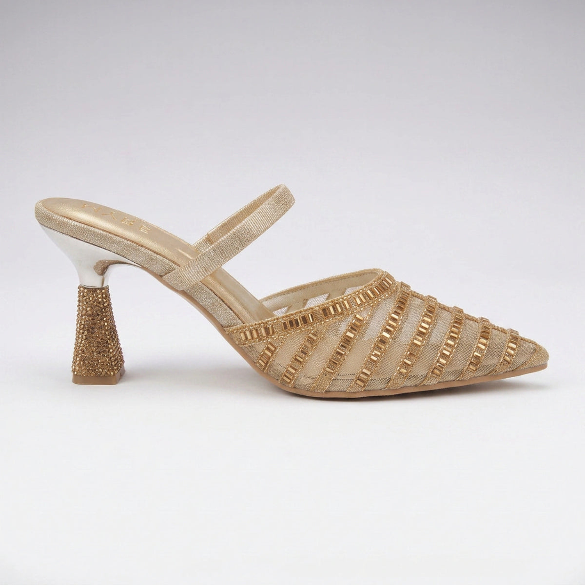 Embroidered Evening Heels — Gold, 7 cm