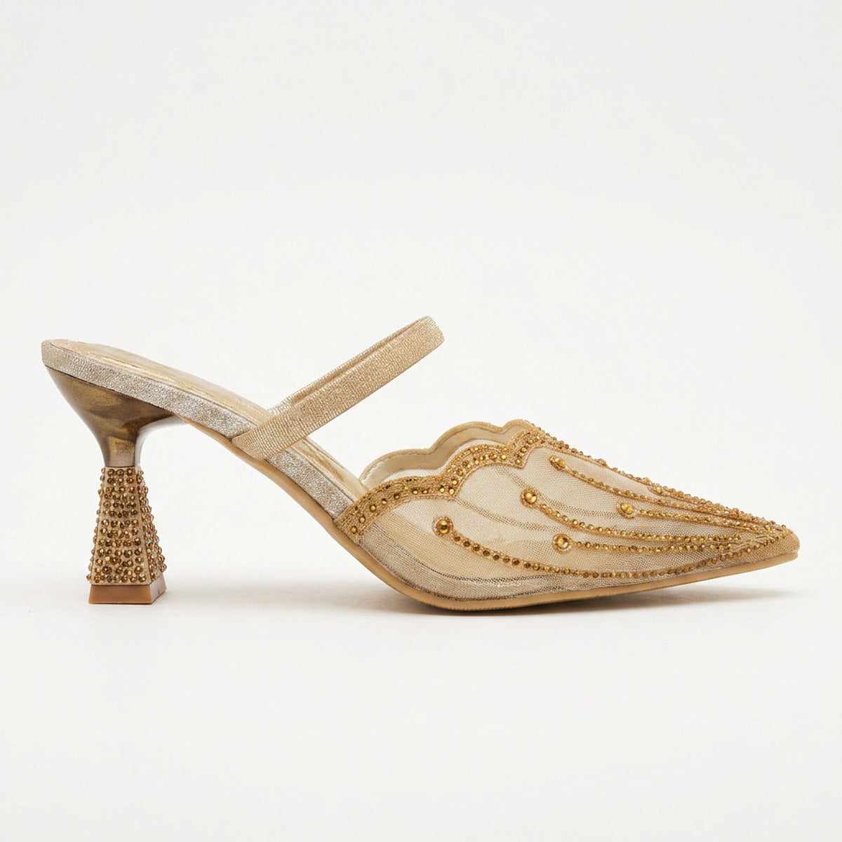 Embroidered Evening Heels — Gold, 7 cm