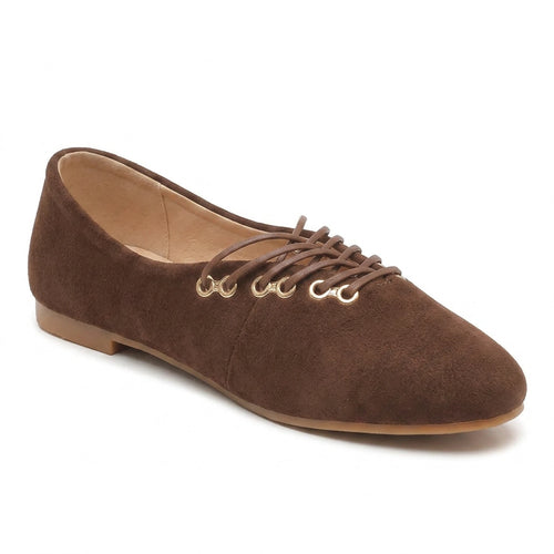 Suede Lace-Up Ballerina Flats