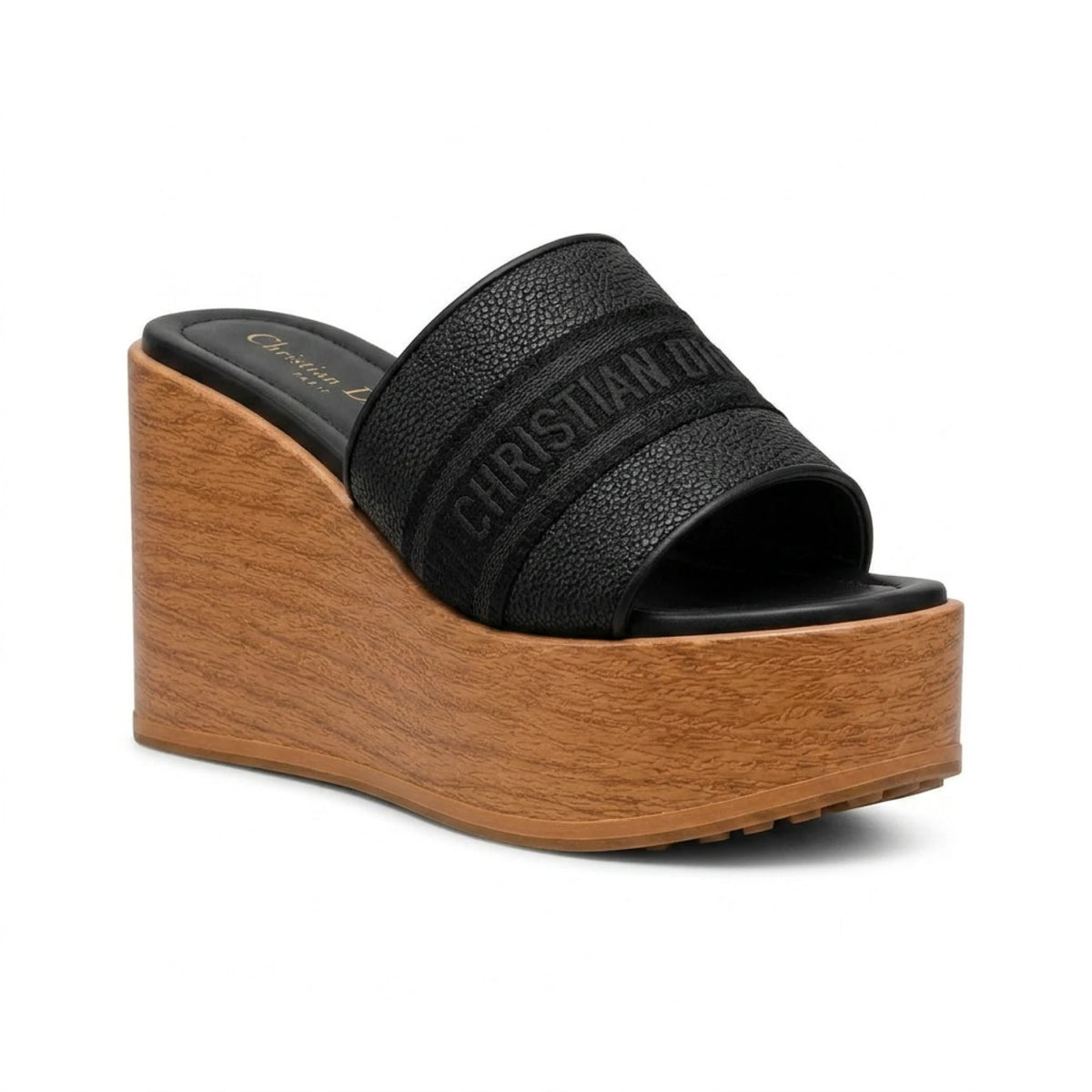 Leather Wedge Open Slippers — 7 cm
