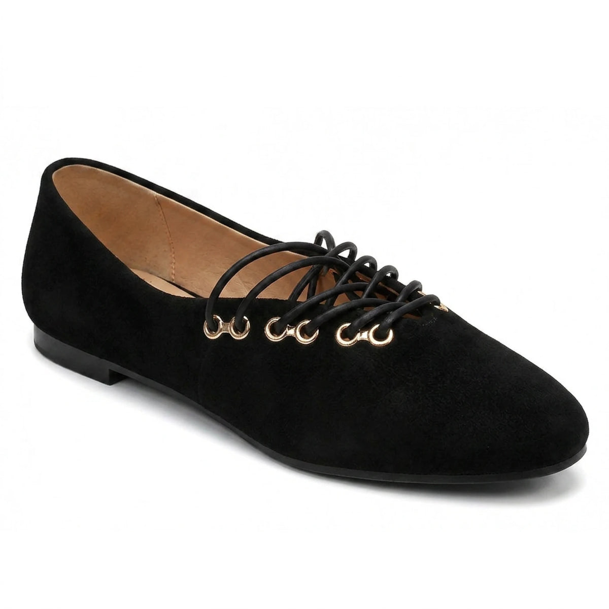Suede Lace-Up Ballerina Flats