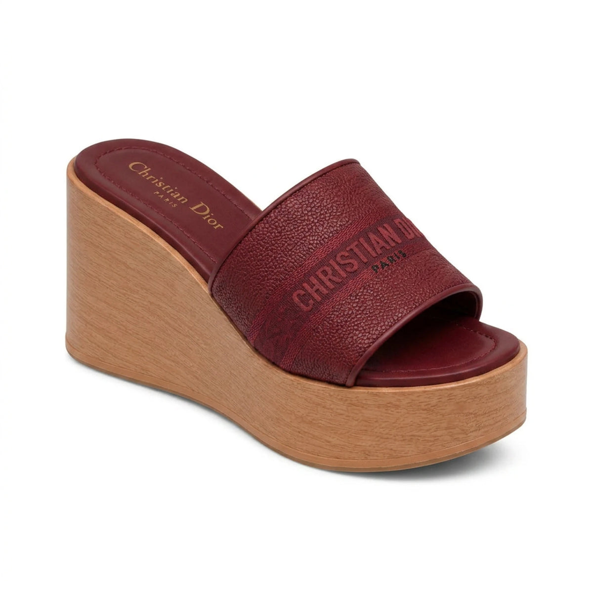 Leather Wedge Open Slippers — 7 cm