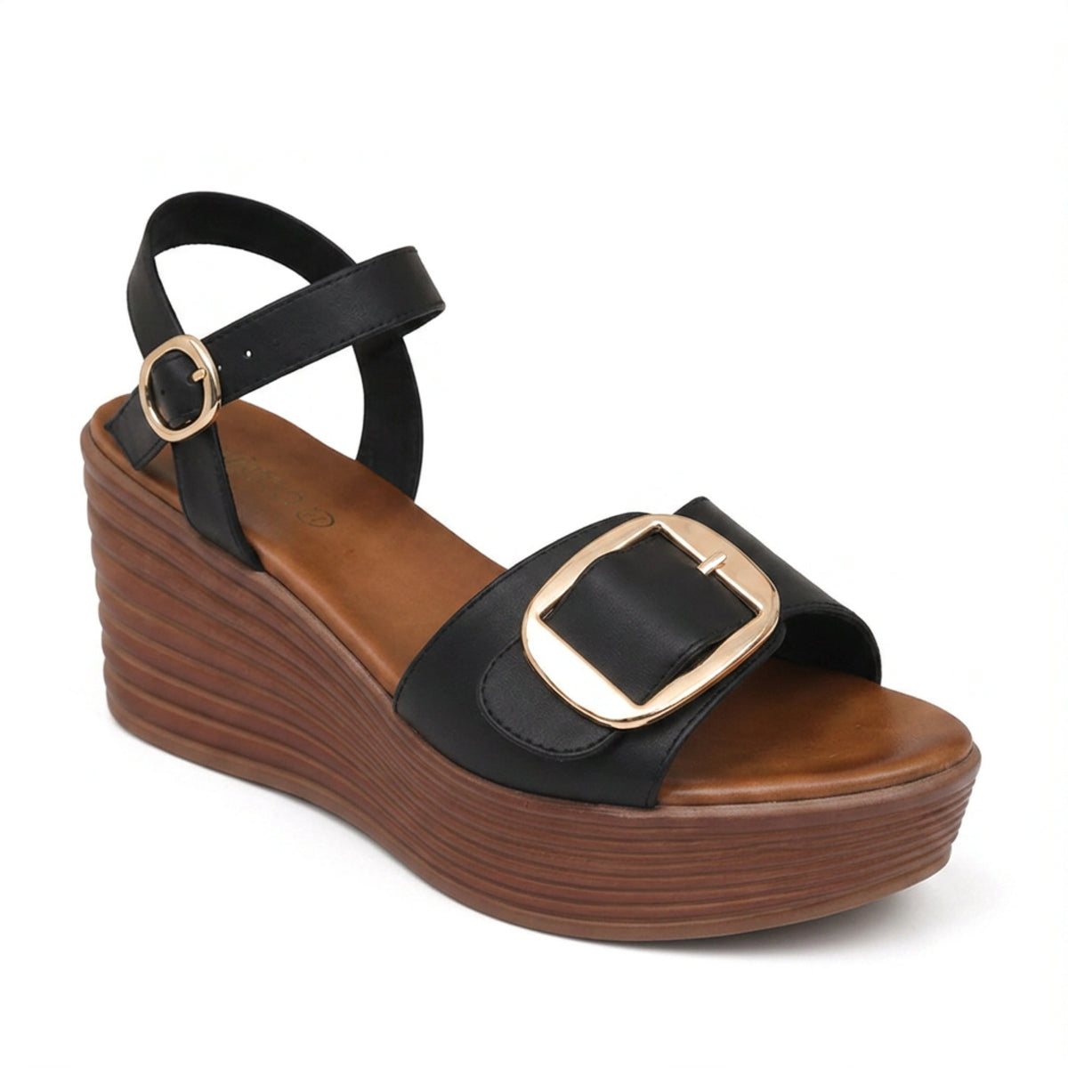 Gold Buckle Open Sandals — 7 cm