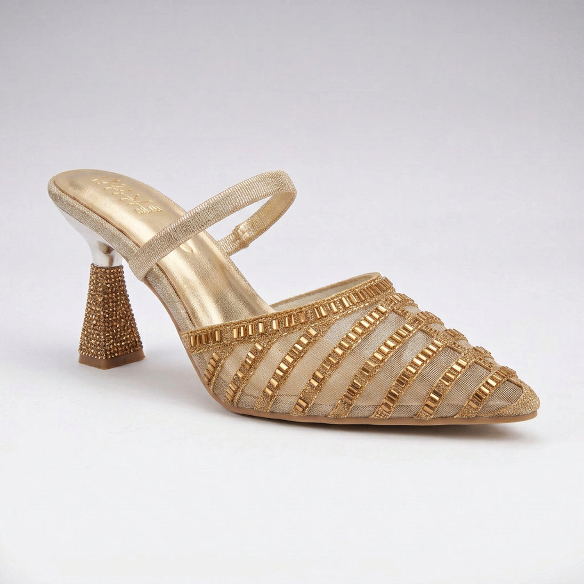 Embroidered Evening Heels — Gold, 7 cm