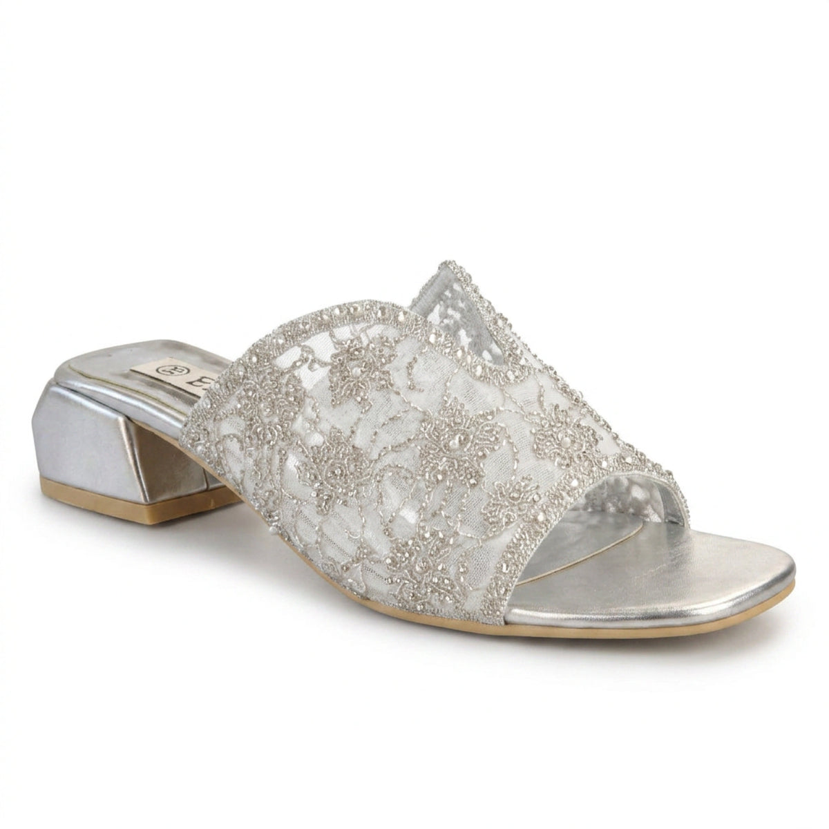 Rhinestone Flower Evening Slippers — 2 cm Heel