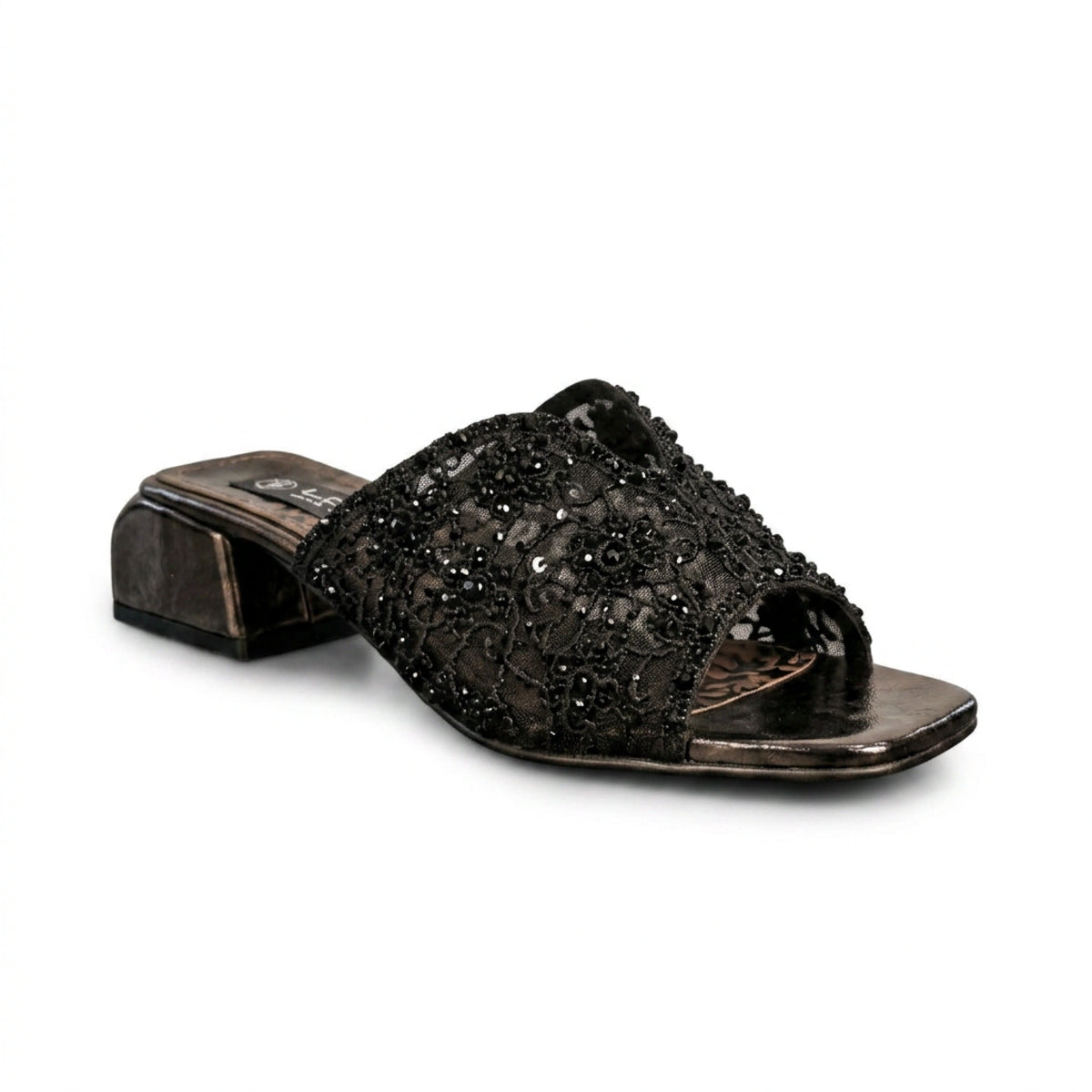 Rhinestone Flower Evening Slippers — 2 cm Heel