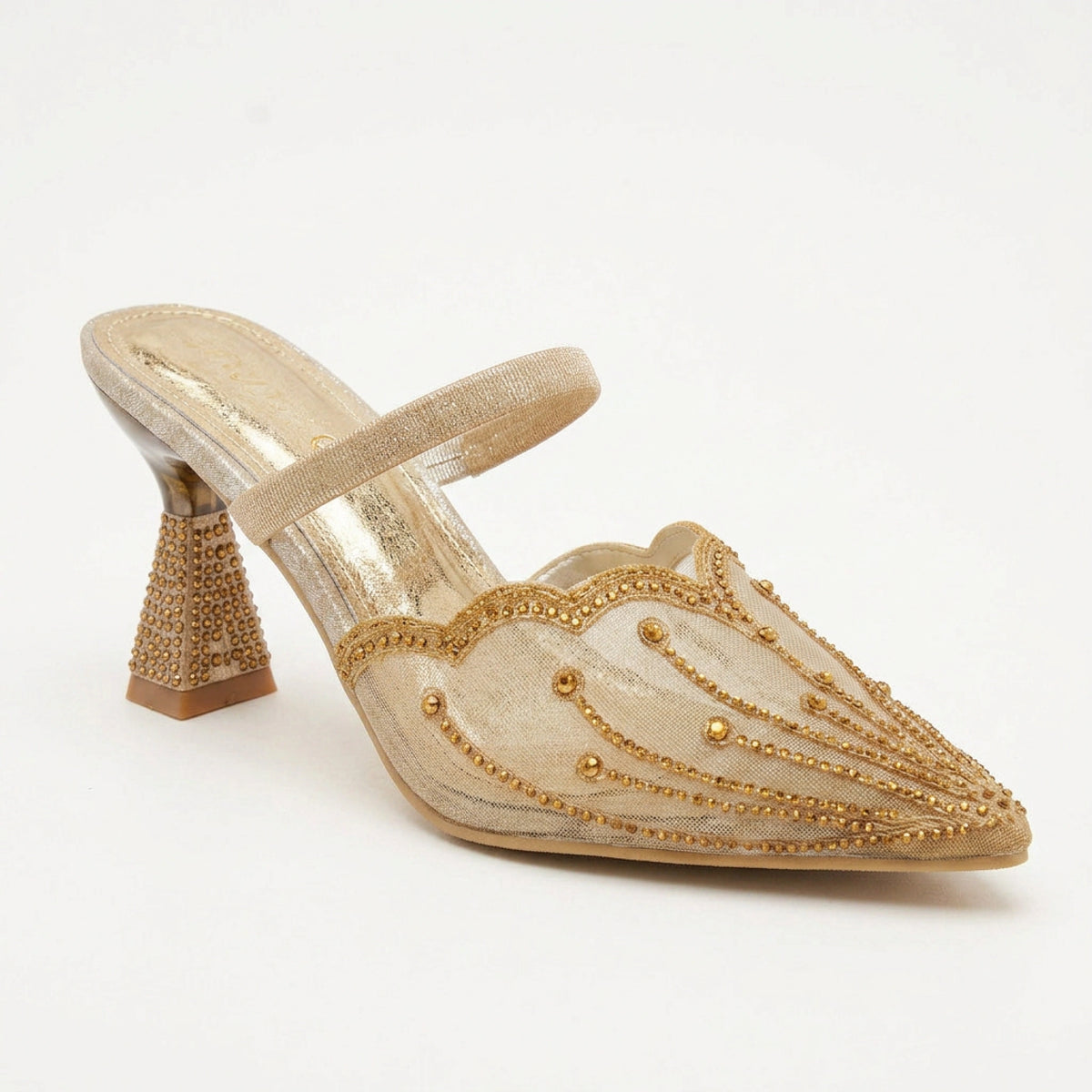 Embroidered Evening Heels — Gold, 7 cm