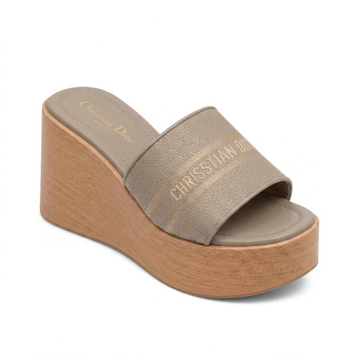 Leather Wedge Open Slippers — 7 cm